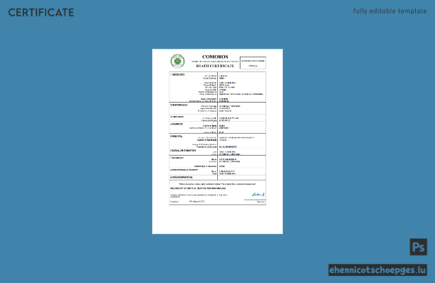 Komoren-Personenstandsregister: Sterbeurkunde (Word- und PDF-Beispiel)